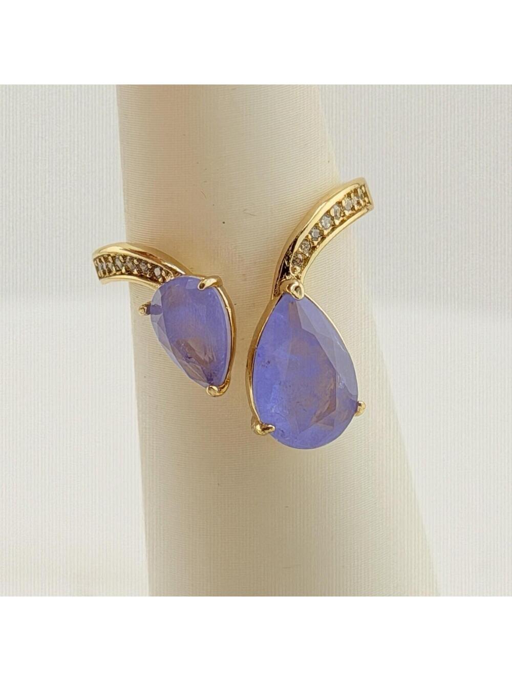 Bomb Party Ring Sz 8 "Warm Wishes" Lavender Fluorite +Quartz on Yellow Gold